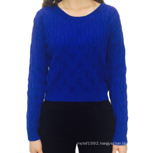 Casual design crop top cable knitted pattern sweater womans 100% cotton blue short sweater